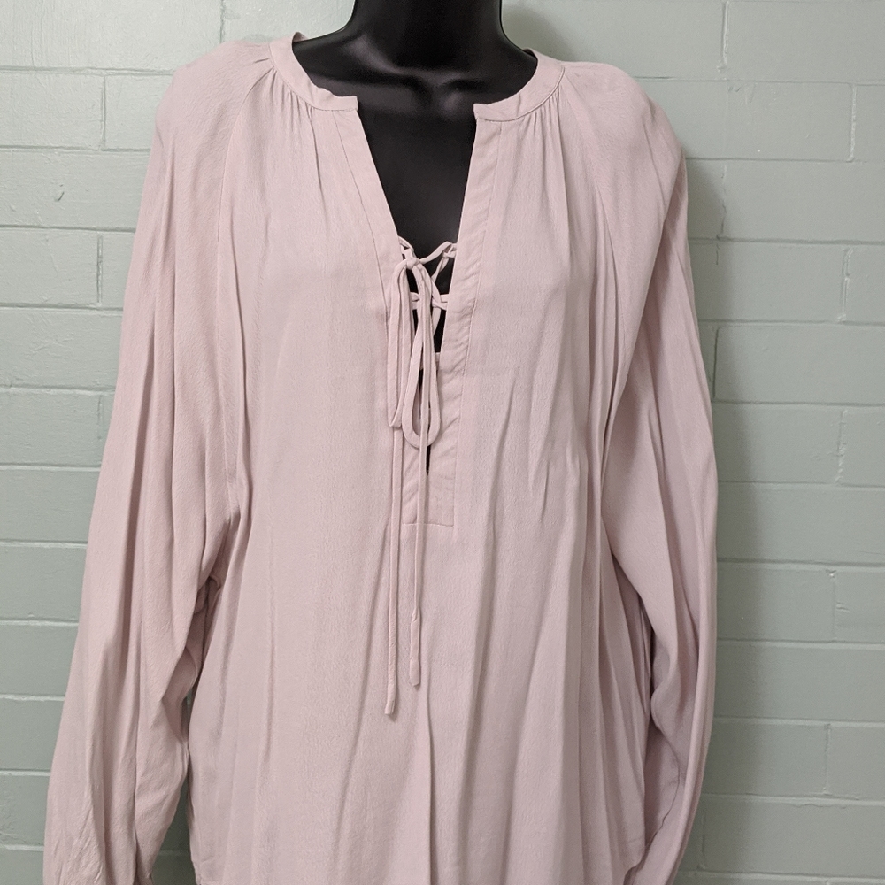 Top with lace up scoop neck grey L NWT fits as XL